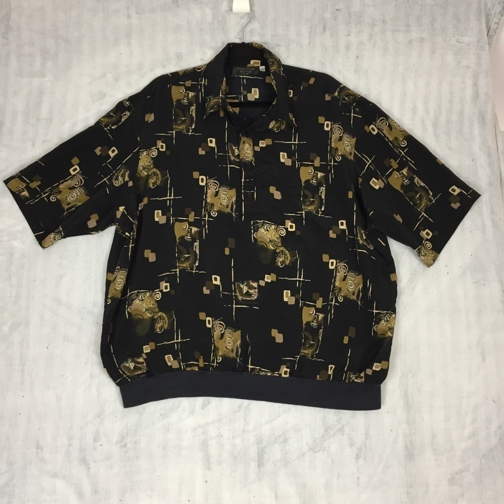 Fulton Street Shirt Mens 1X Banded Popover Abstract Print Quarter Button Front